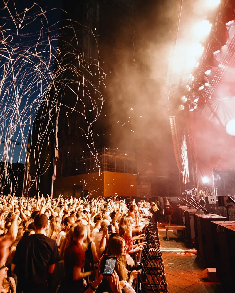 Confetti over a concert crowd